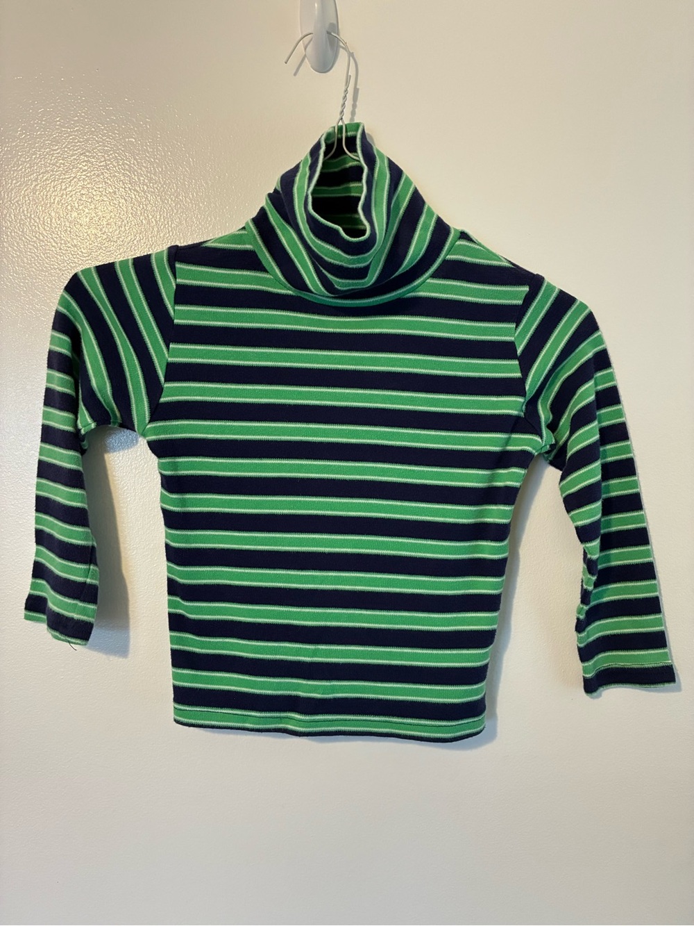 One Step Ahead Navy and Green Striped Turtleneck Tee